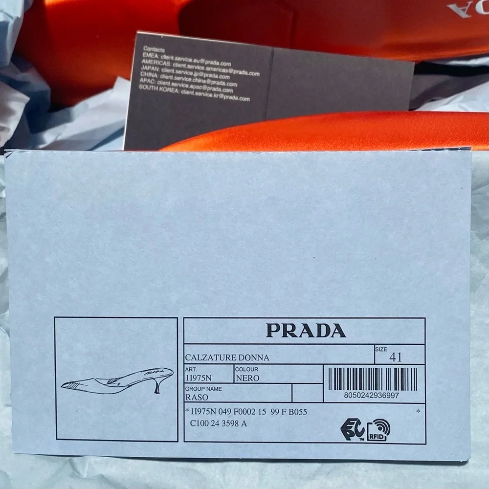 Prada orange satin silk square toe mules logo heels with box size 41 - Picture 13 of 13